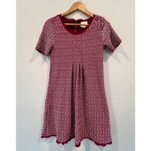 Anthropologie Red White Flare Dress Knit Lined Fringe Pleats